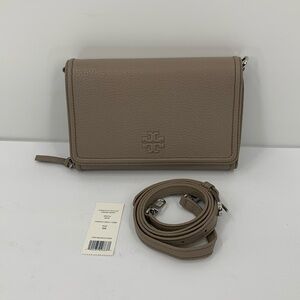 Tory Burch Thea flat crossbody wallet French gray clutch purse bag silver new